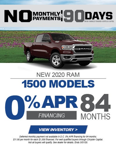 New 2020 RAM 1500 Models: No monthly payments for 90 days